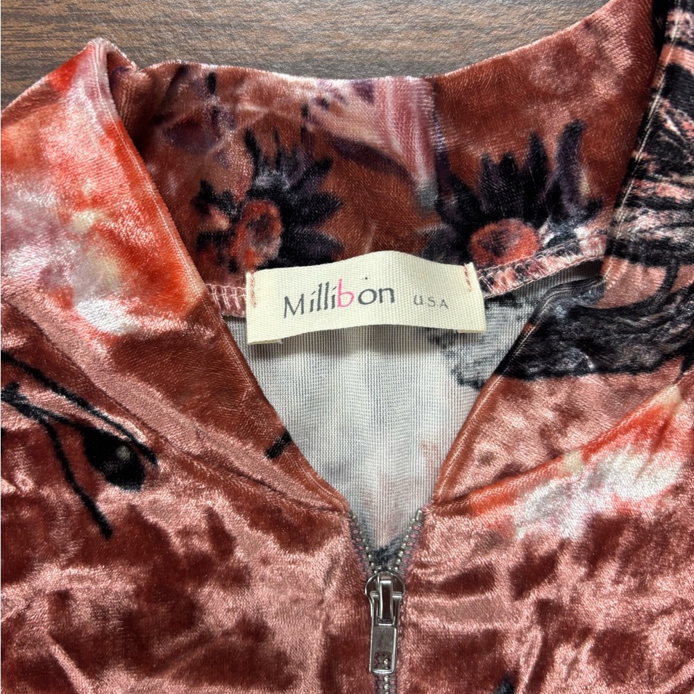 RARE Millibon Velvet Bomber Jacket in Red, pink and Black Vintage Y2K - Picture 2 of 7